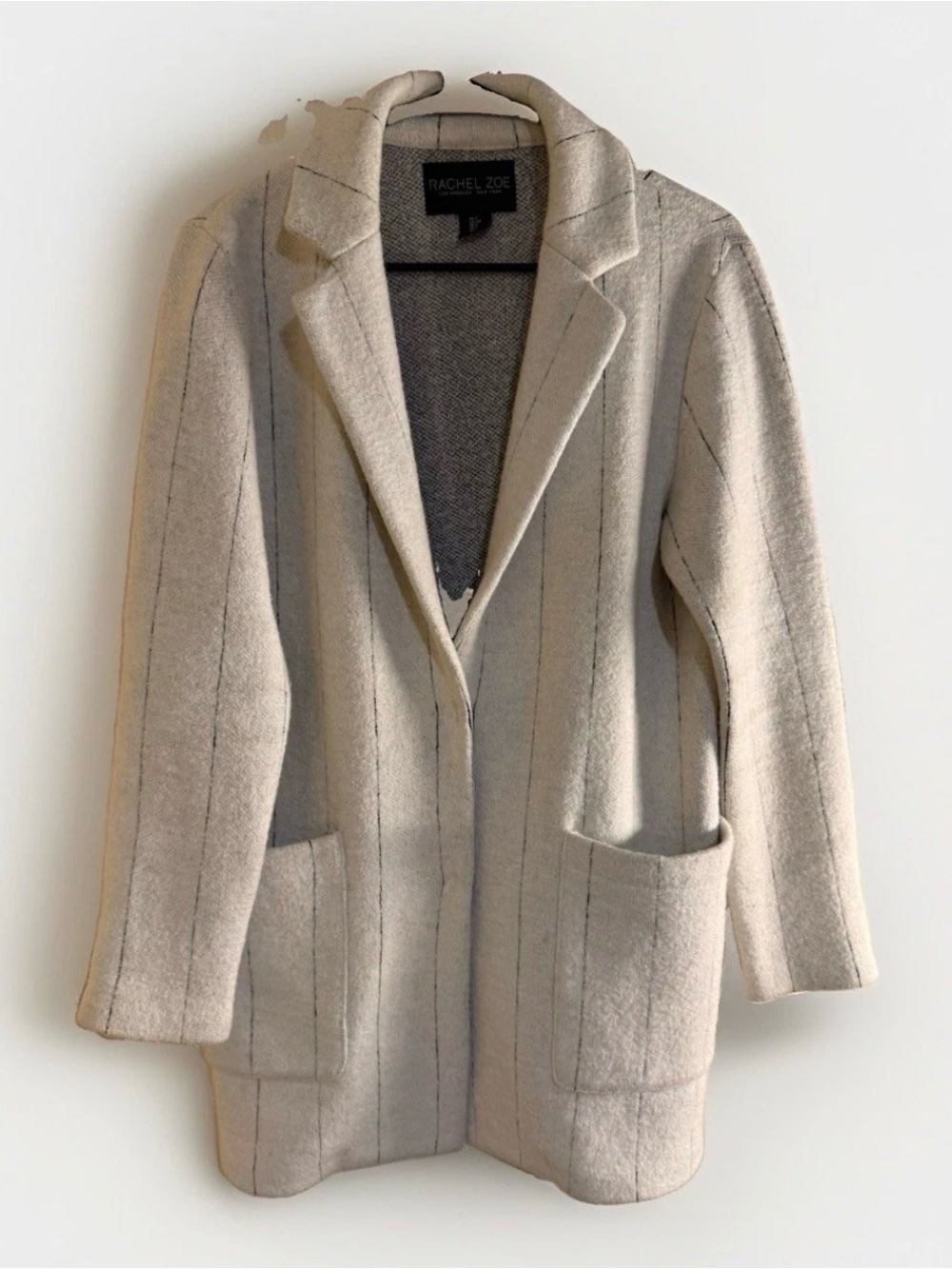 Rachel Zoe Womens Gray Pinstripe Wool Blend Longline Blazer Coatigan Jacket S